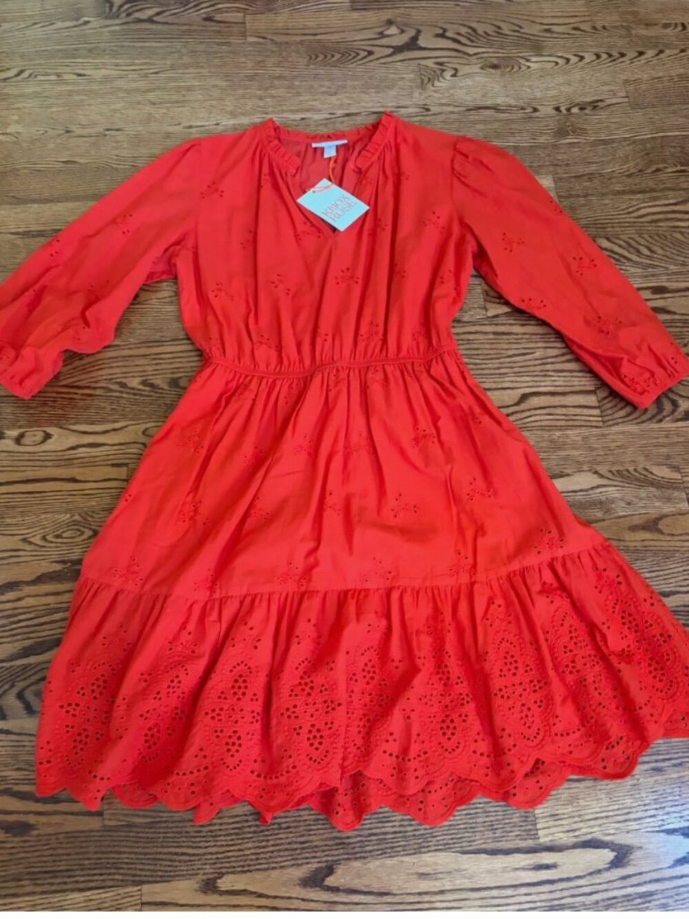 New! Knox Rose Orange Boho Dress 3/4 Sleeve Small Cotton Gauze Eyelet A Line NWT